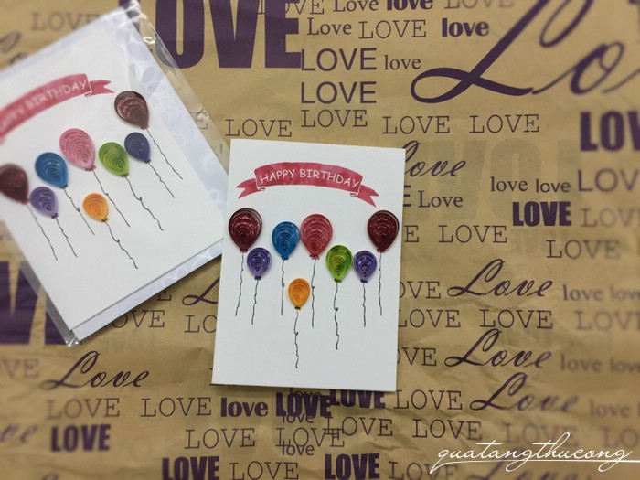 Thiệp quilling bóng bay Happy birthday 7x9cm